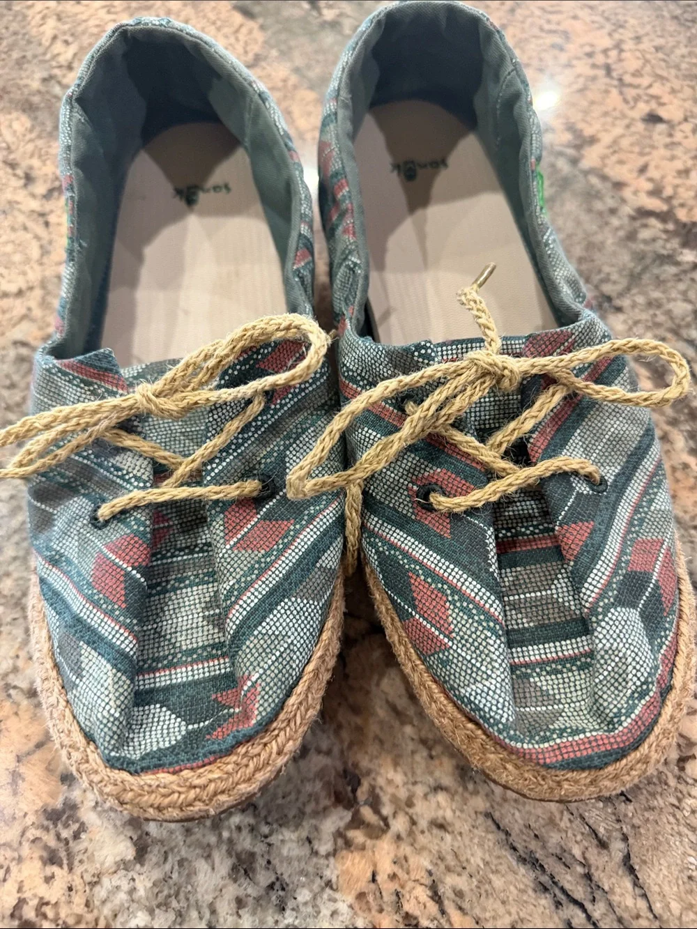 Sanuk Women's Teal and Rust Patterned Espadrille Lace-Up